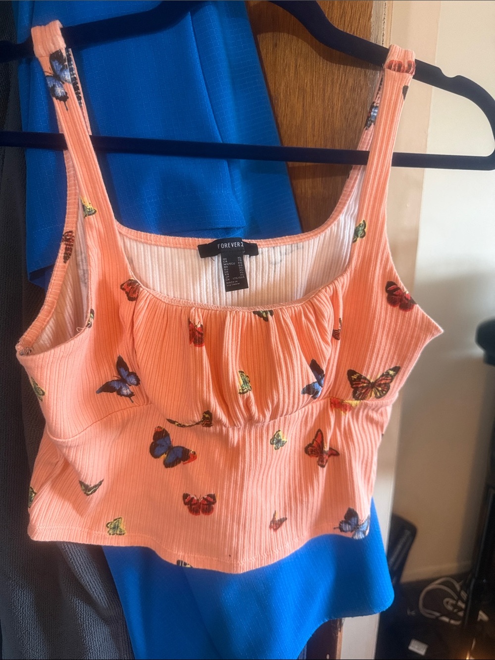 Forever 21 Peach Butterfly Ribbed Crop Tank